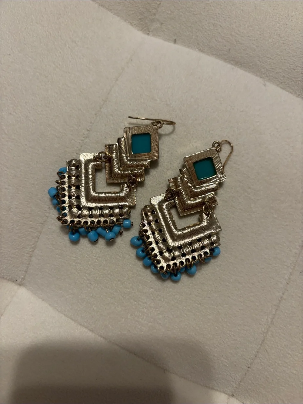 Turquoise Geometric Beaded Drop Earrings - Blue